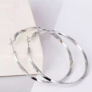 Sleek Silver 2in Twisted Hoop Earrings Hypoallergenic Nickle Free
